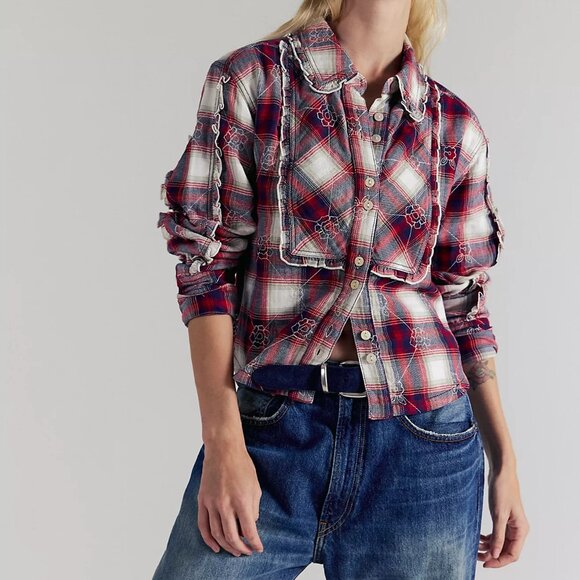 We The Free Georgia Plaid Embroidered Button Down - Picture 3 of 5